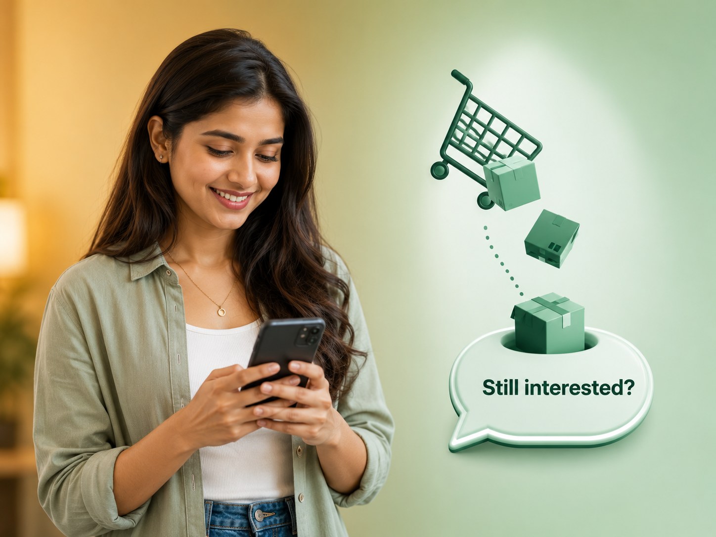 Automated WhatsApp cart recovery message flow in AyuChat