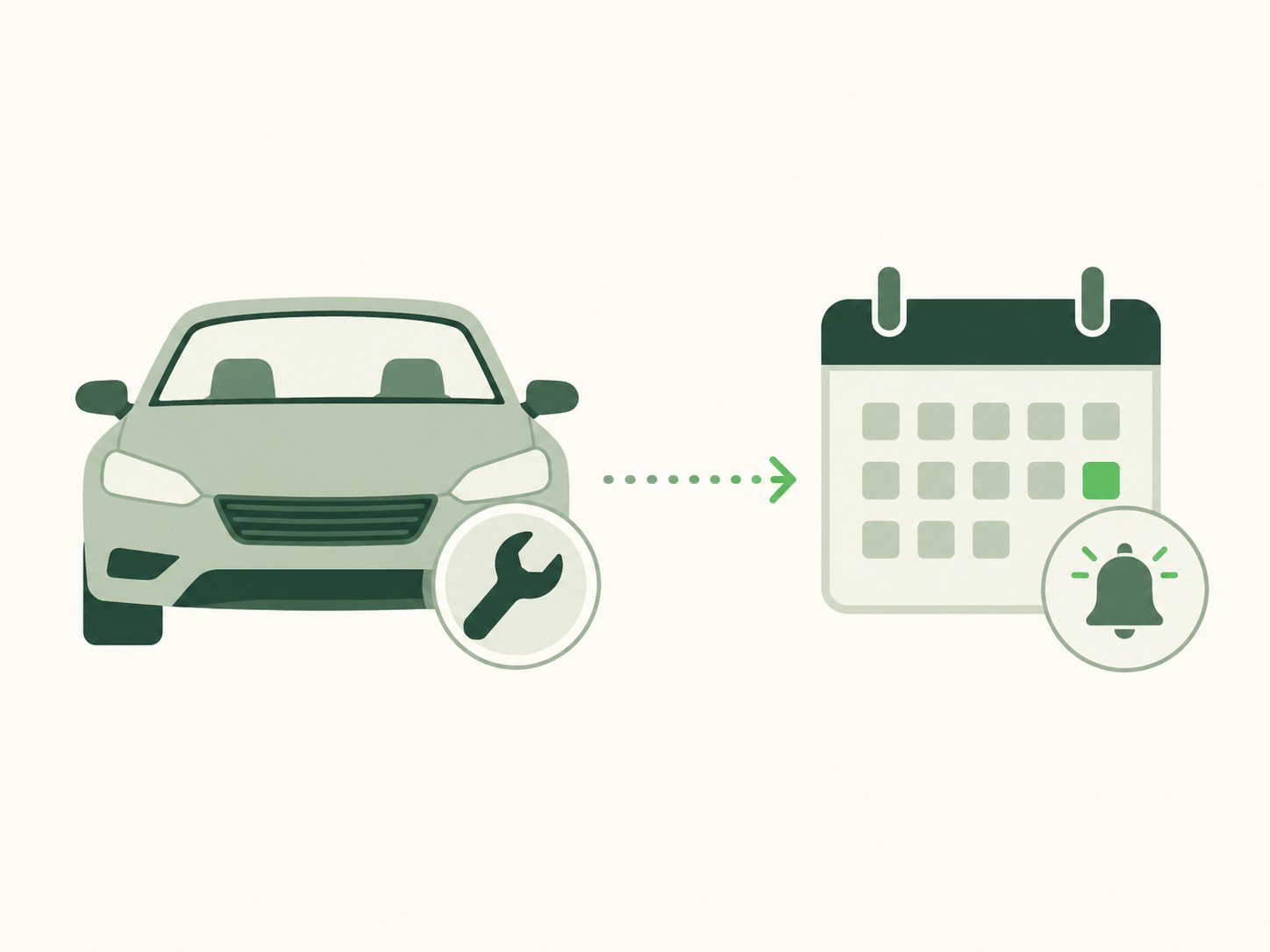 Illustration of a car service wrench connected to a calendar reminder
