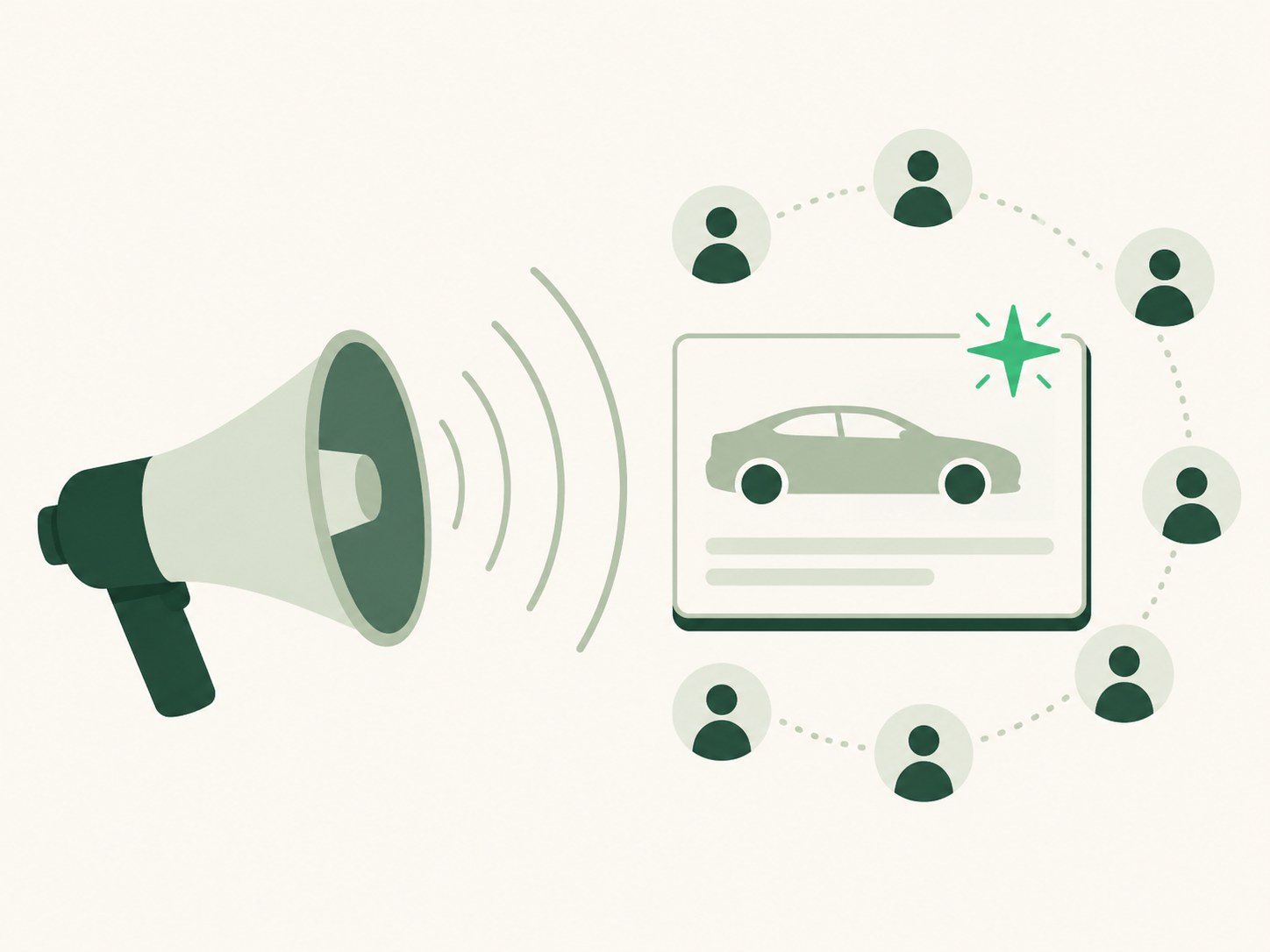 Illustration of a new automobile launch broadcast reaching a segmented customer audience