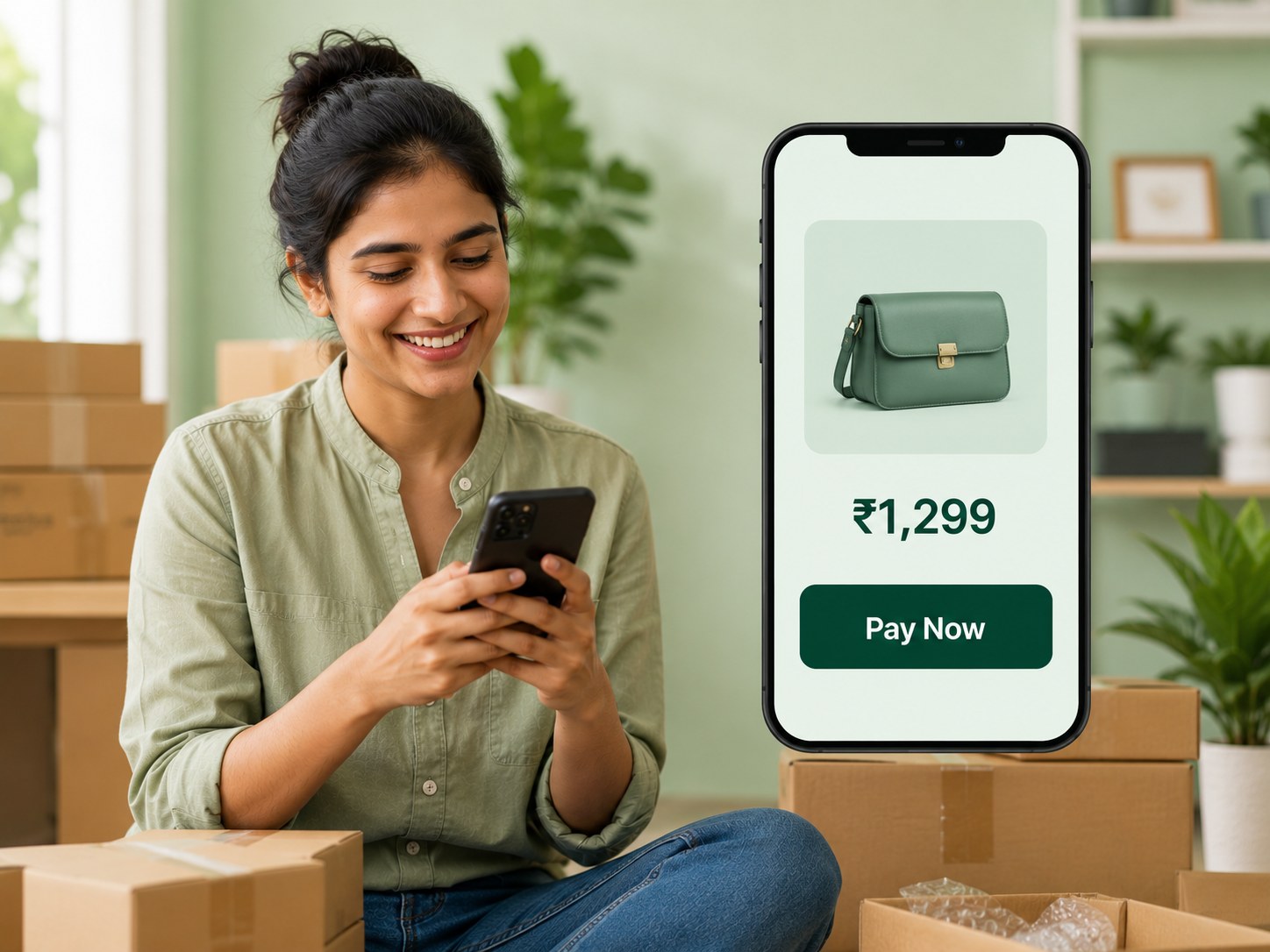 WhatsApp cart recovery reminder with pay-in-chat link for e-commerce stores
