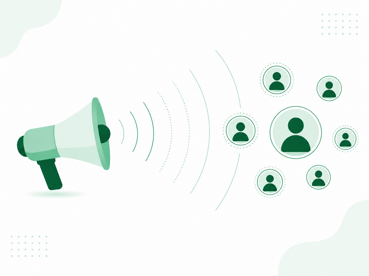 Megaphone broadcasting live event-day updates to a group of attendee profiles
