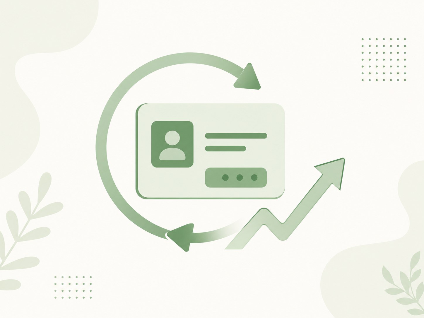Subscription profile card with renewal arrows and an upward growth indicator