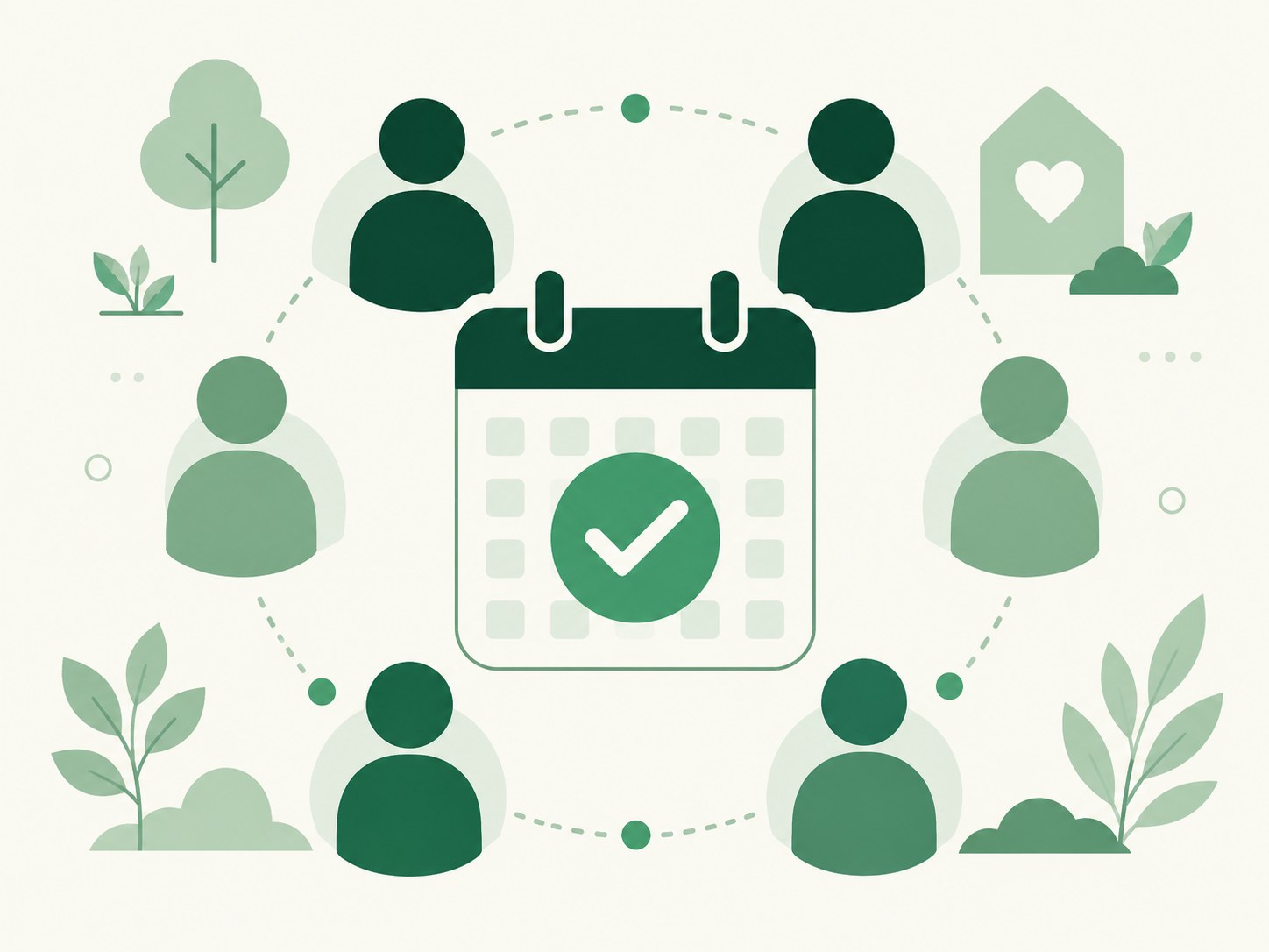 People arranged around a calendar checkmark for Coordinate Volunteers Without a Spreadsheet