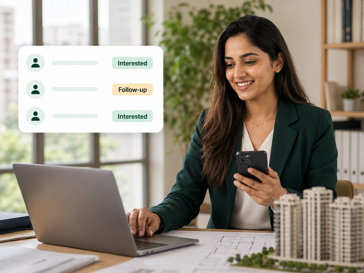 AyuChat contact list with tags for broadcasting property offers on WhatsApp