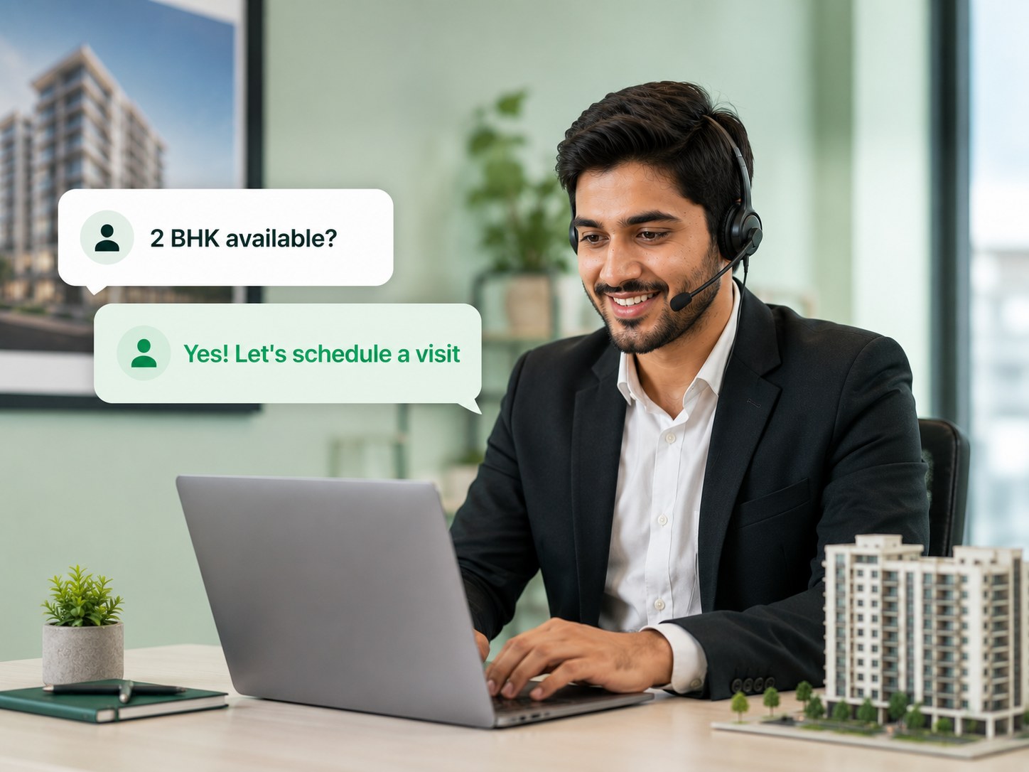 Real estate agent answering a buyer's property query on WhatsApp live chat